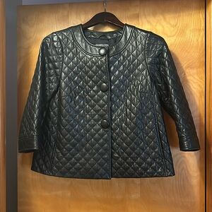 Vince Black Quilted Leather Swing Jacket 3/4 Sleeve